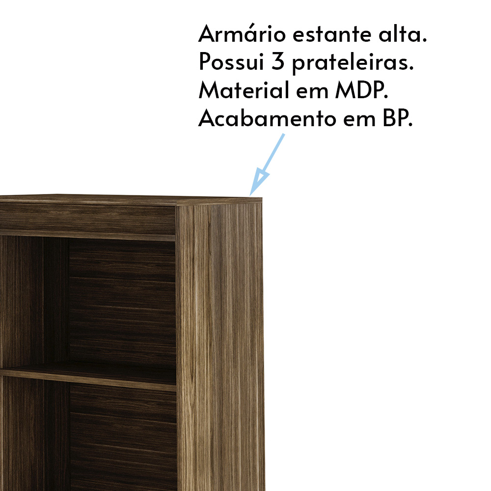 Armário Alto para Escritório Home Office ME4150 MDP Nogal G69 - Gran Belo