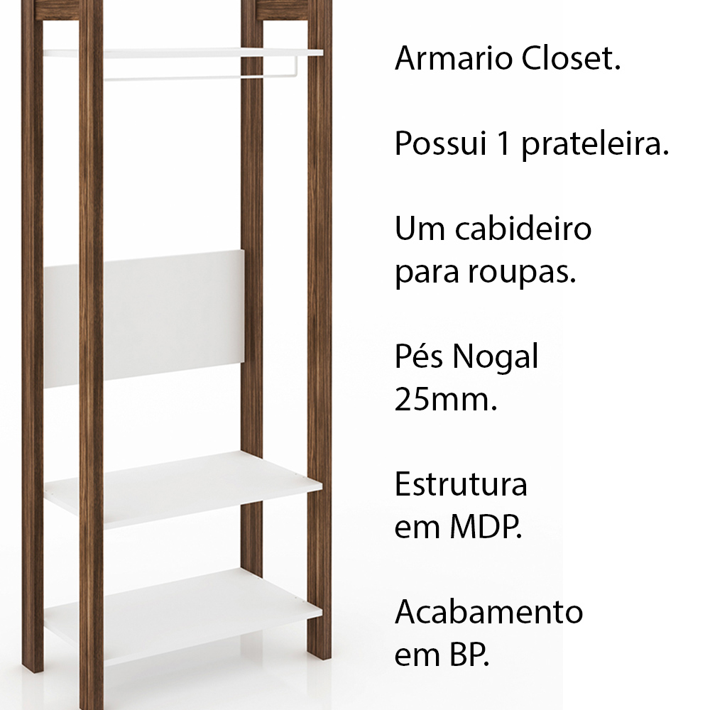 Armário Closet Aberto AZ1029 MDP Branco/Nogal G69 - Gran Belo