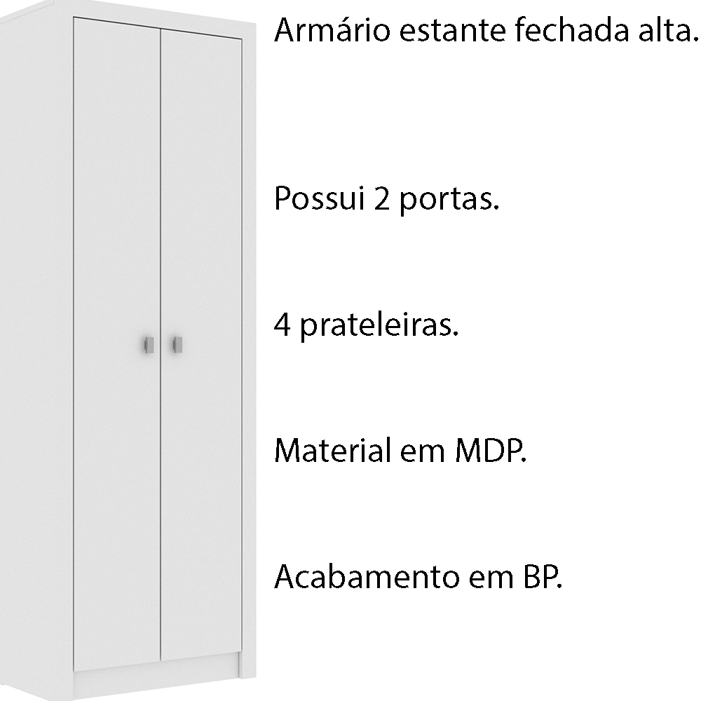 Armário Estante Alto para Escritório Home Office ME4105 MDP Branco G69 - Gran Belo