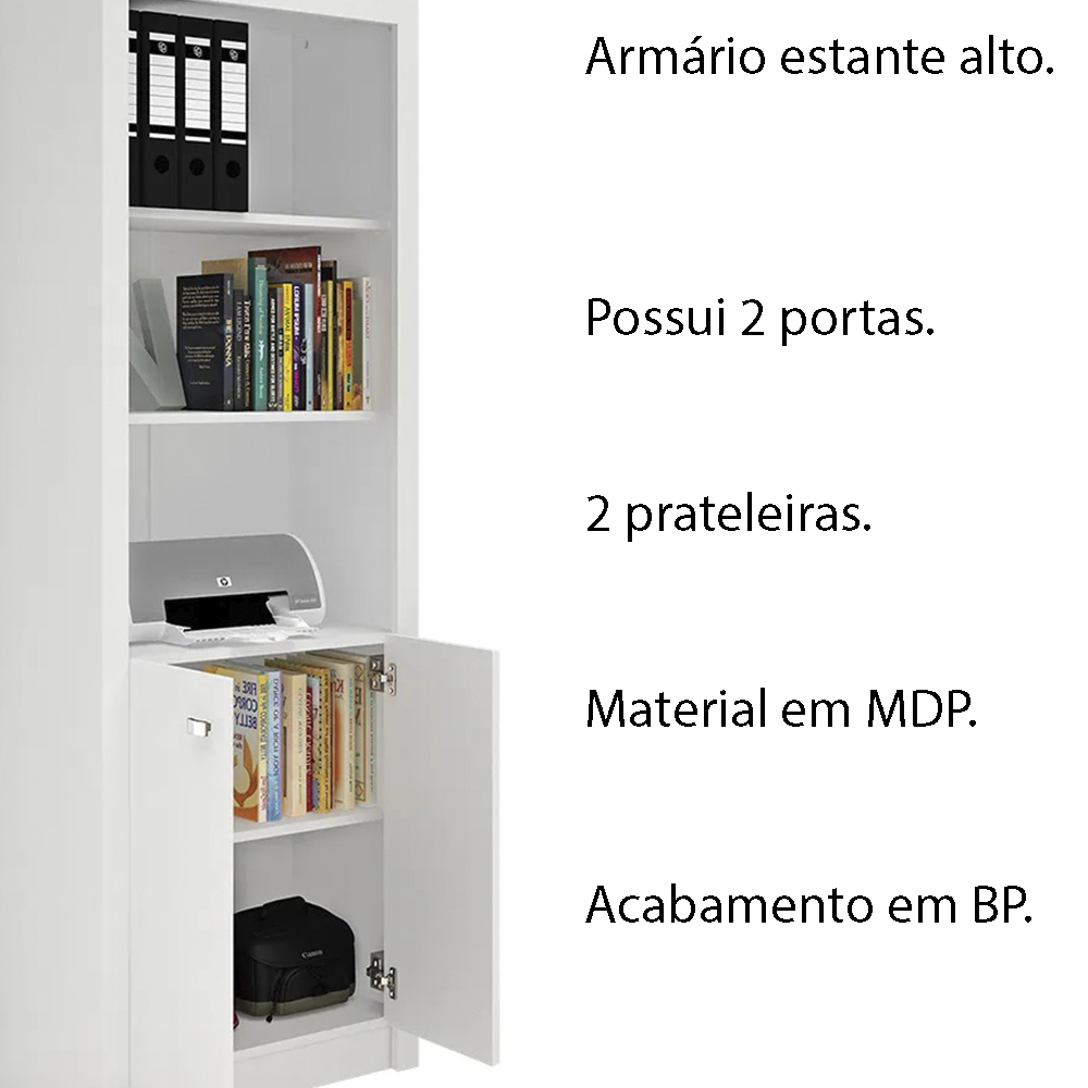 Armário Estante Alto para Escritório Home Office ME4110 MDP Branco G69 - Gran Belo