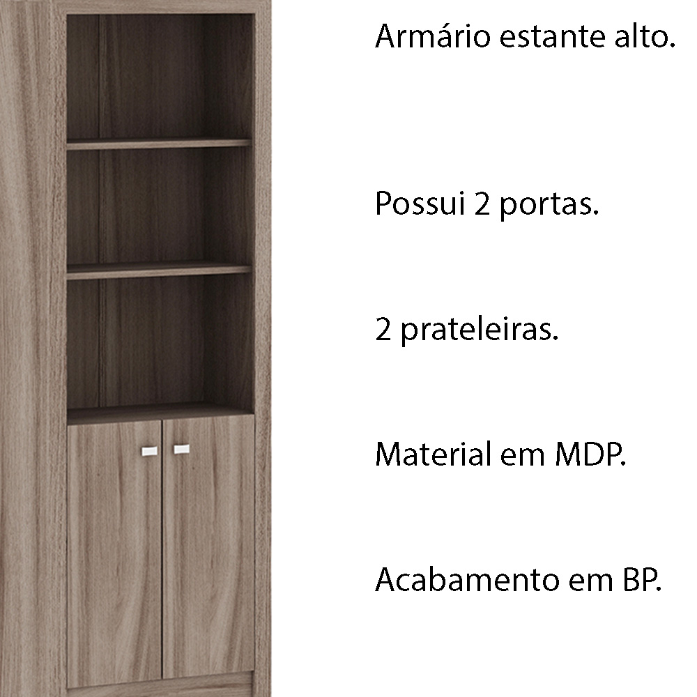 Armário Estante Alto para Escritório Home Office ME4110 MDP Carvalho G69 - Gran Belo