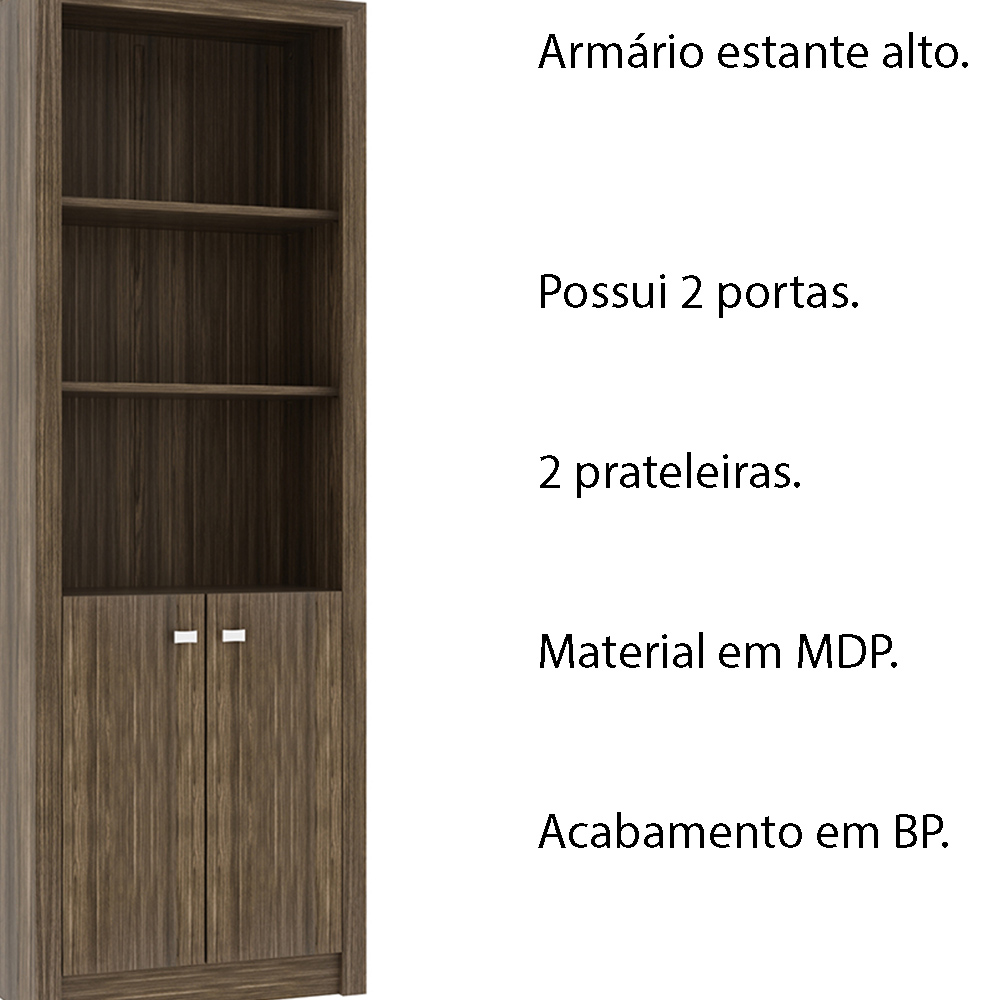 Armário Estante Alto para Escritório Home Office ME4110 MDP Nogal G69 - Gran Belo