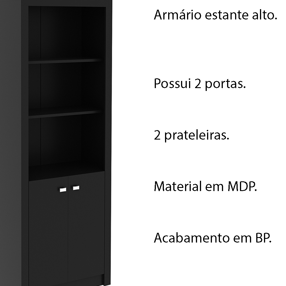 Armário Estante Alto para Escritório Home Office ME4110 MDP Preto G69 - Gran Belo