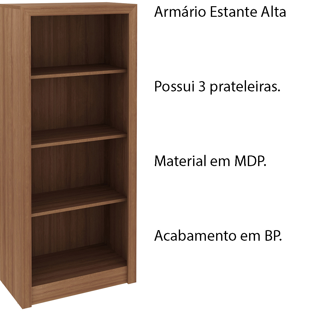 Armário Estante Alto para Escritório Home Office ME4137 MDP Amendoa G69 - Gran Belo