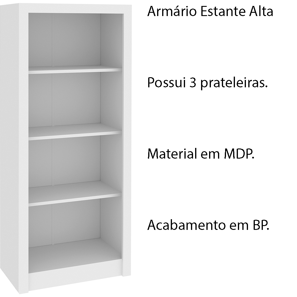 Armário Estante Alto para Escritório Home Office ME4137 MDP Branco G69 - Gran Belo