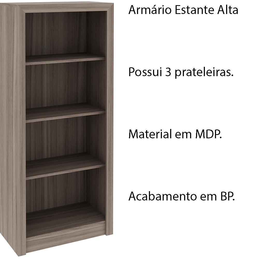 Armário Estante Alto para Escritório Home Office ME4137 MDP Carvalho G69 - Gran Belo