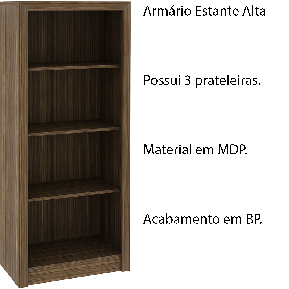 Armário Estante Alto para Escritório Home Office ME4137 MDP Nogal G69 - Gran Belo