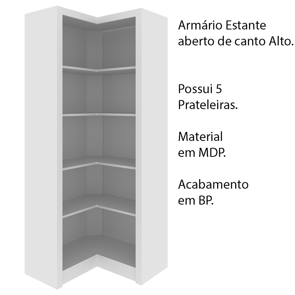Armário Estante de Canto Alto para Escritório Home Office ME4132 MDP Branco G69 - Gran Belo