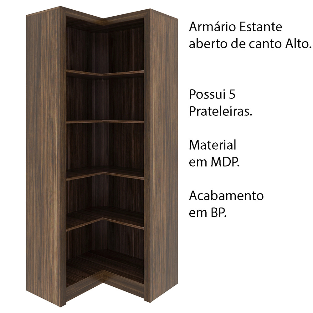 Armário Estante de Canto Alto para Escritório Home Office ME4132 MDP Nogal G69 - Gran Belo