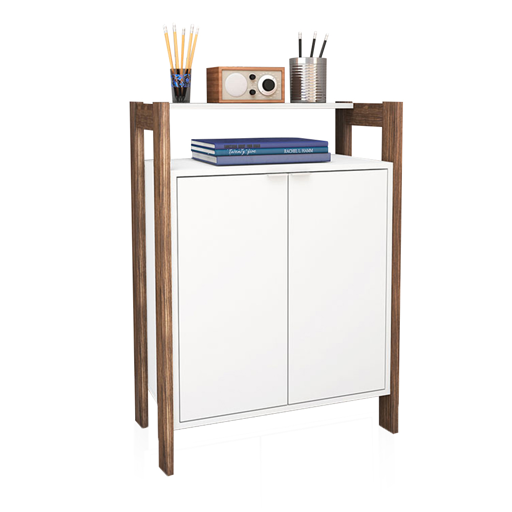 Armário Mesa baixa para Escritório Home Office AZ1008 MDP Branco/Nogal G69 - Gran Belo