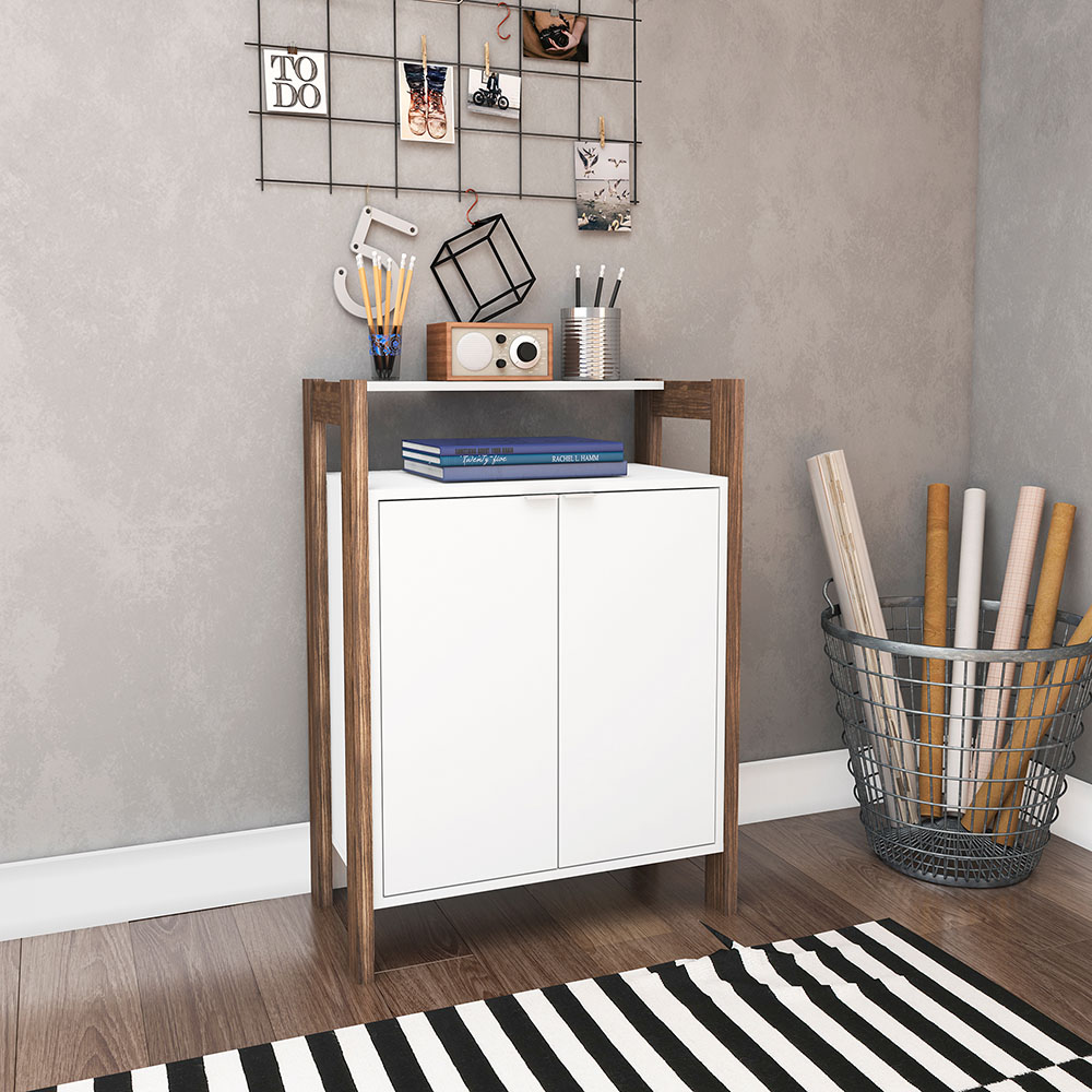 Armário Mesa baixa para Escritório Home Office AZ1008 MDP Branco/Nogal G69 - Gran Belo