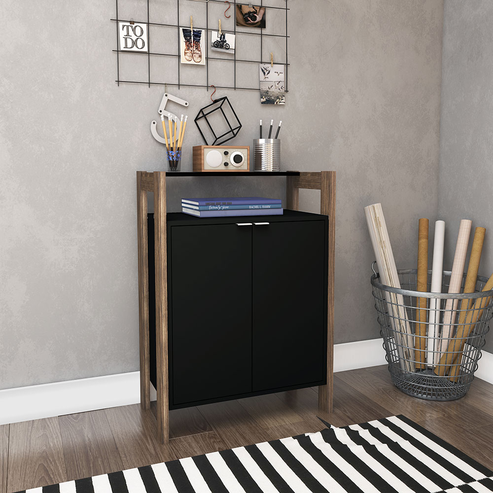 Armário Mesa baixa para Escritório Home Office AZ1008 MDP Preto/Nogal G69 - Gran Belo