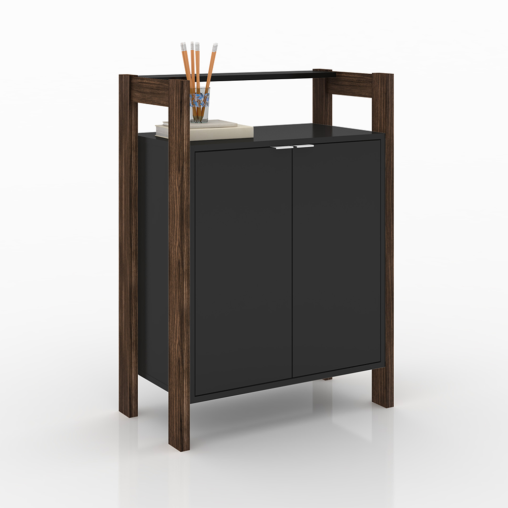 Armário Mesa baixa para Escritório Home Office AZ1008 MDP Preto/Nogal G69 - Gran Belo