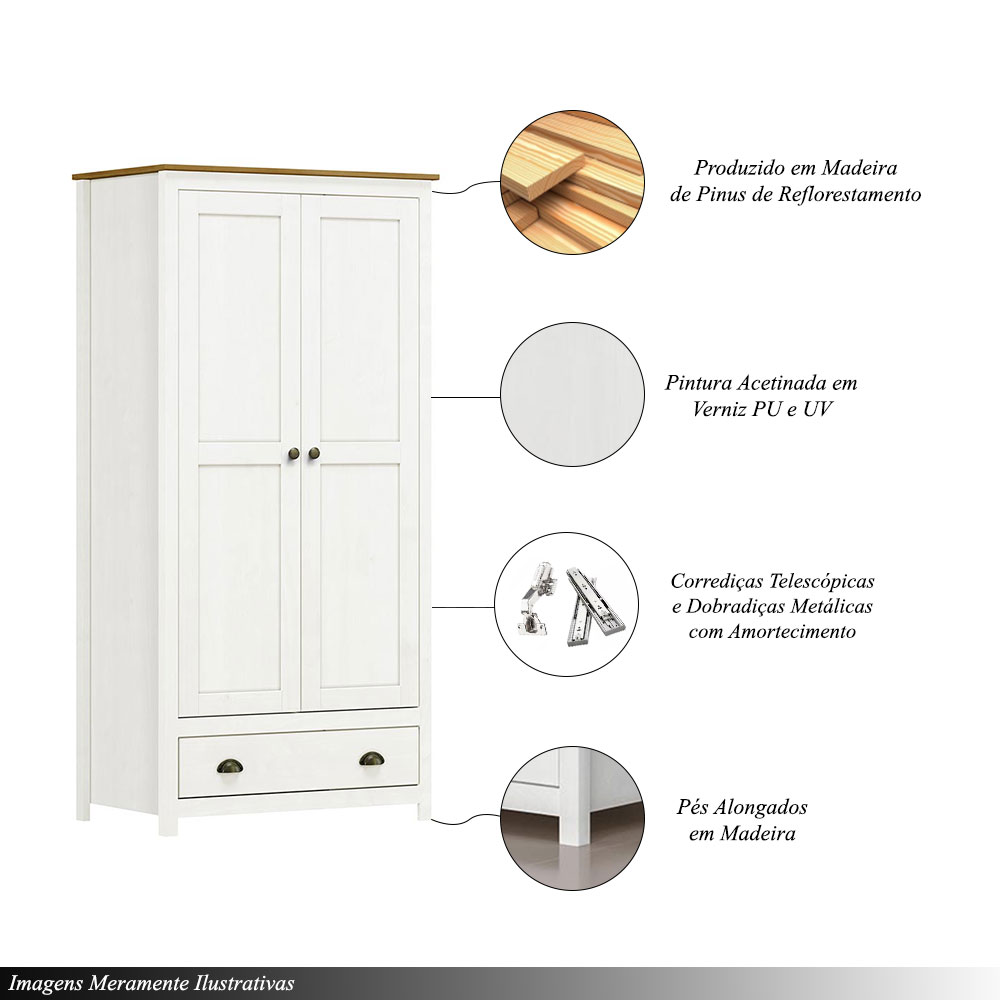 Armário Organizador 2 Portas Madeira Maciça Osiris Branco/Freijo - G74 - Gran Belo