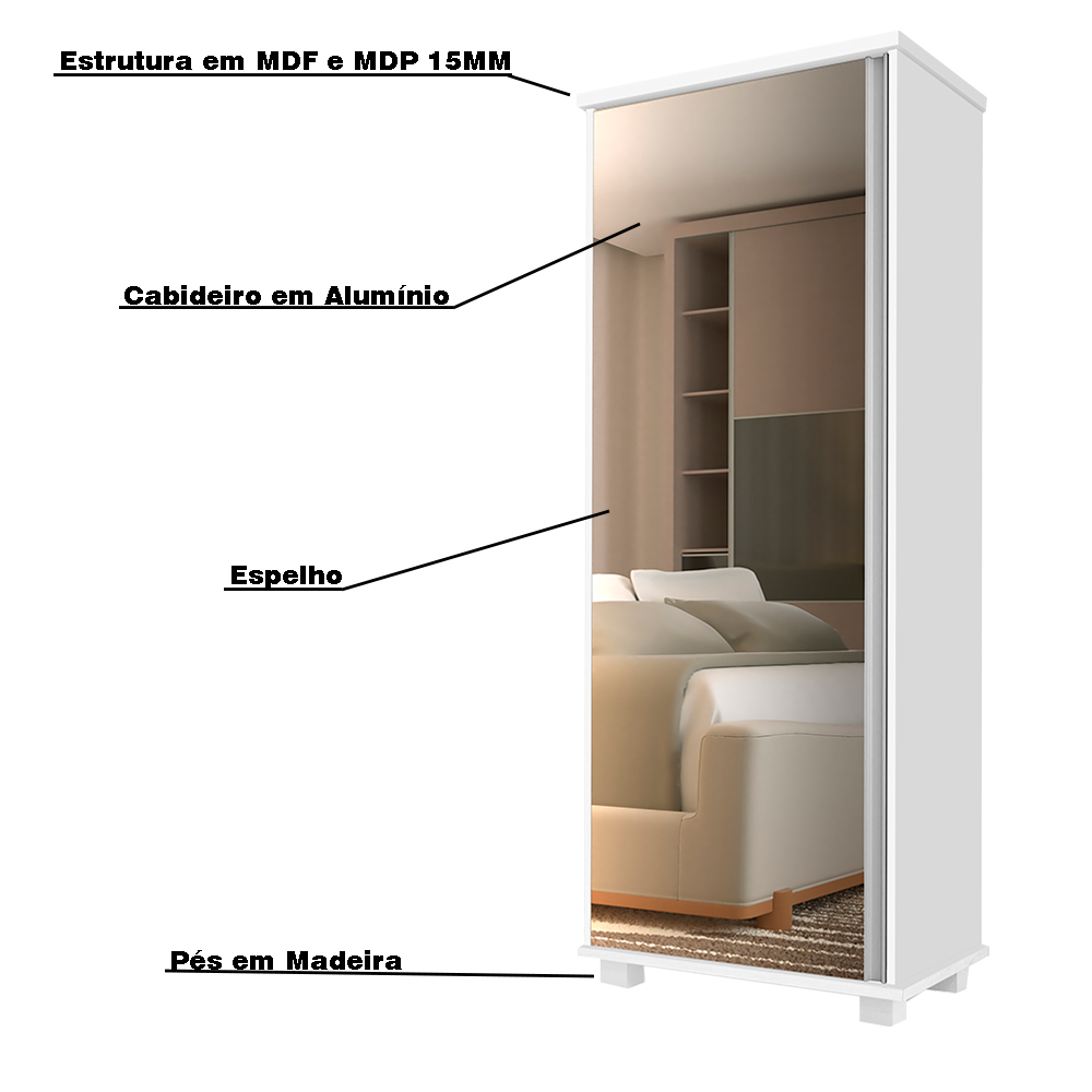 Armário Organizador com Espelho 1 Porta Hawking Branco G37 - Gran Belo