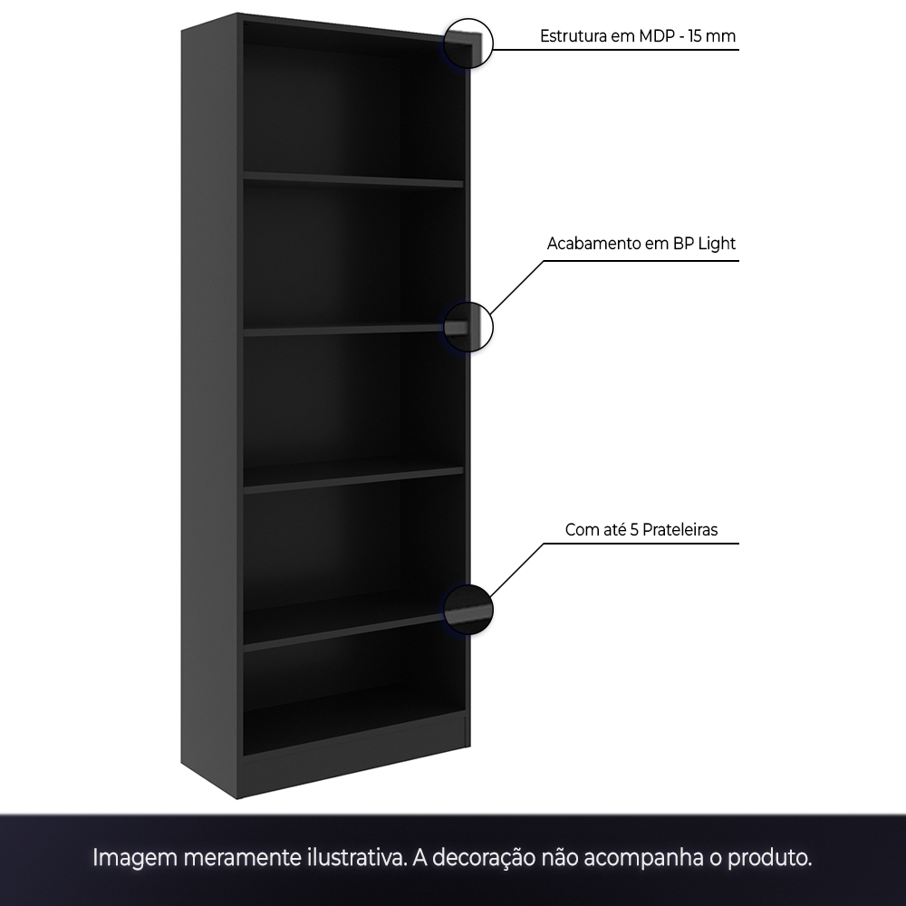 Armário Prateleiras para Escritório Home Office Gamer ME4141 MDP Preto/Preto G69 - Gran Belo