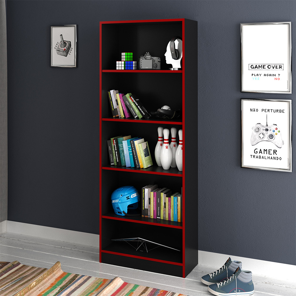Armário Prateleiras para Escritório Home Office Gamer ME4141 MDP Preto/Vermelho G69 - Gran Belo