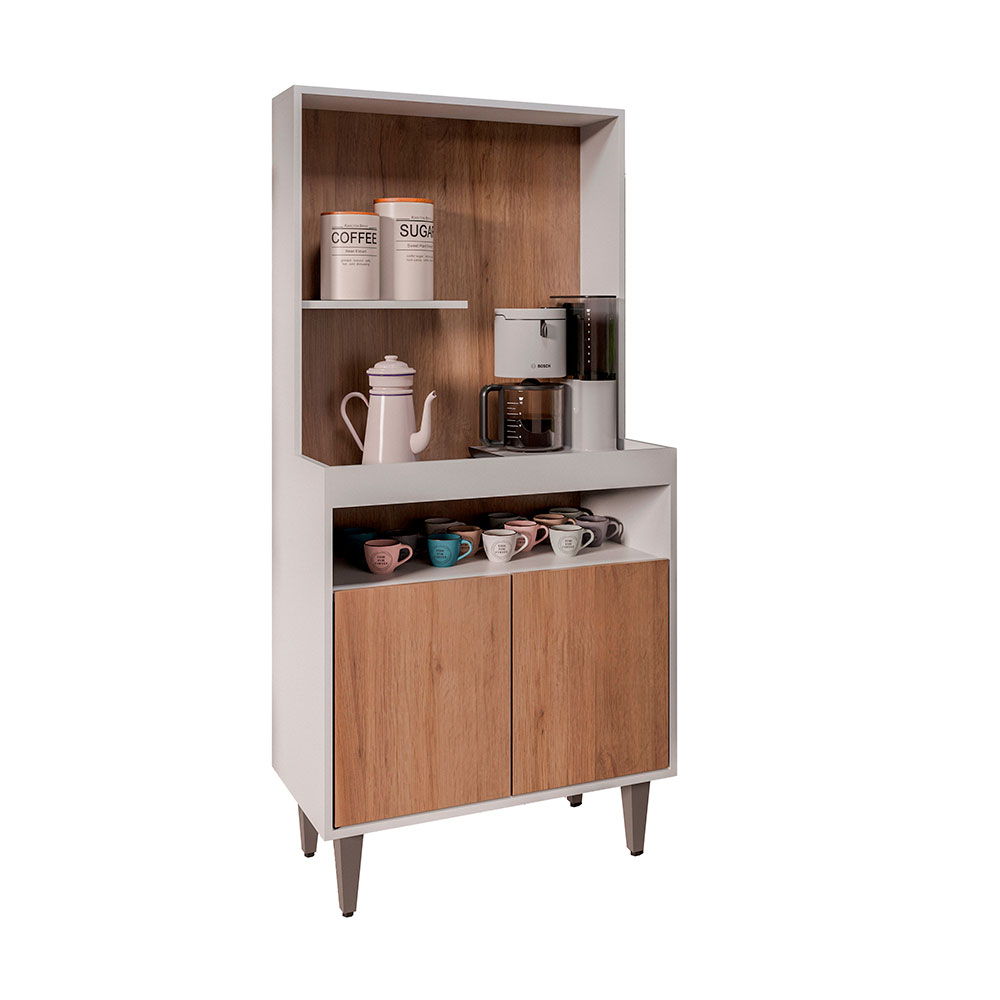 Armário de Cozinha 2 Portas Cantinho do Café Itigi Branco/Freijó G96 - Gran Belo