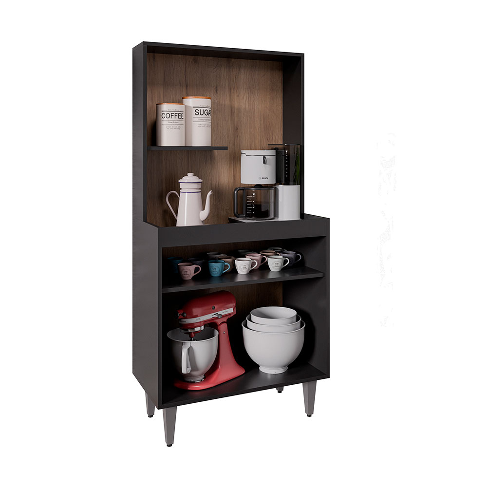 Armário de Cozinha 2 Portas Cantinho do Café Itigi Preto/Freijó G96 - Gran Belo