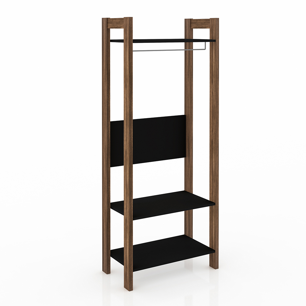 Armario Closet Aberto AZ1029 MDP Preto/Nogal G69 - Gran Belo