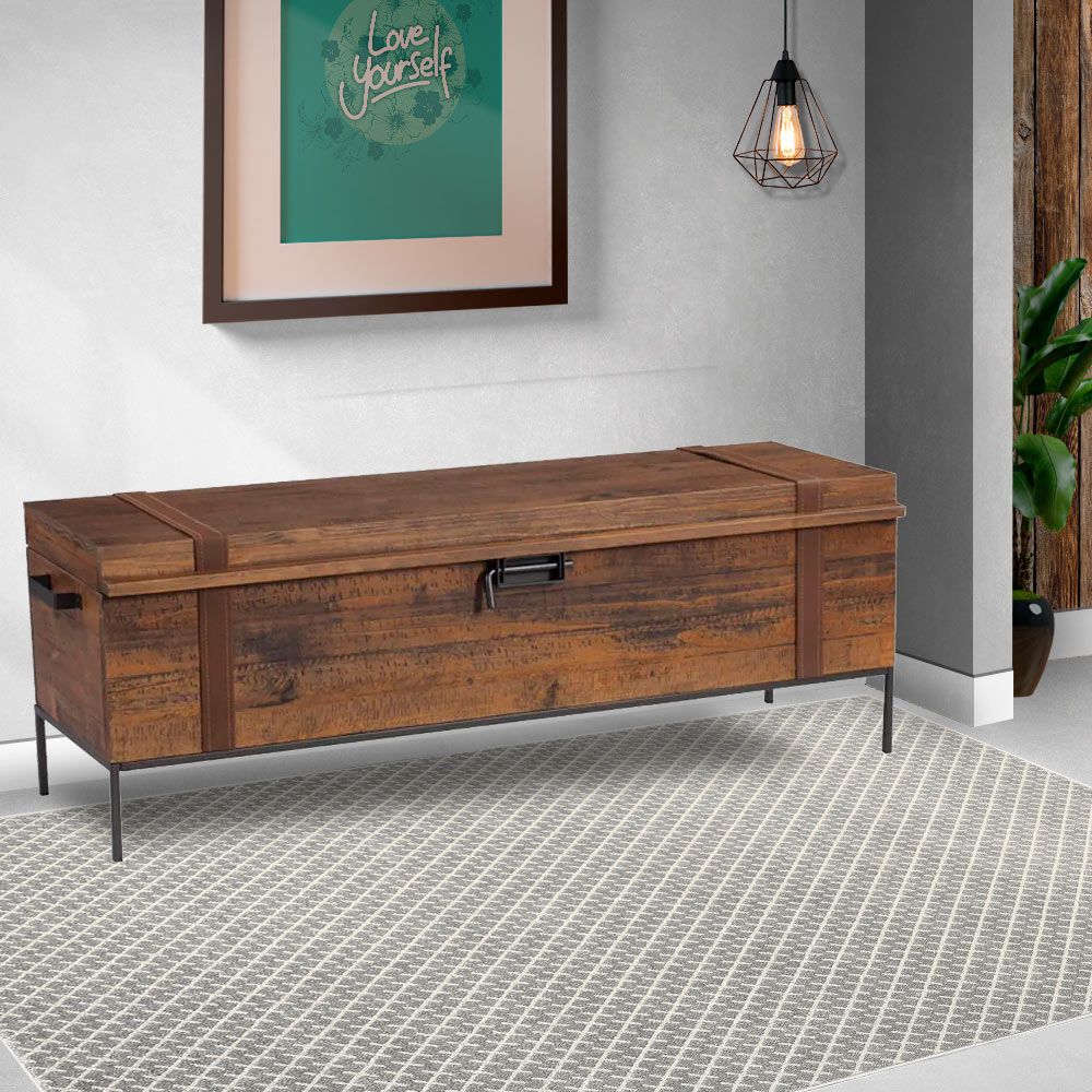 Baú Decorativo para Sala de Estar Quarto Teneci Grafite Madeira Maciça Rustic Brown G54 - Gran Belo
