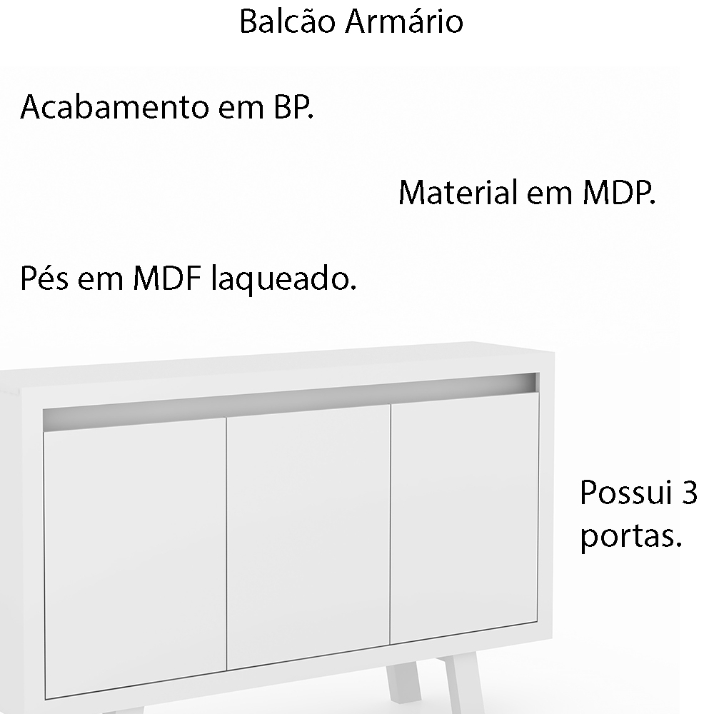 Balcão 3 Portas para Escritório Home Office ME4120 MDP Branco G69 - Gran Belo