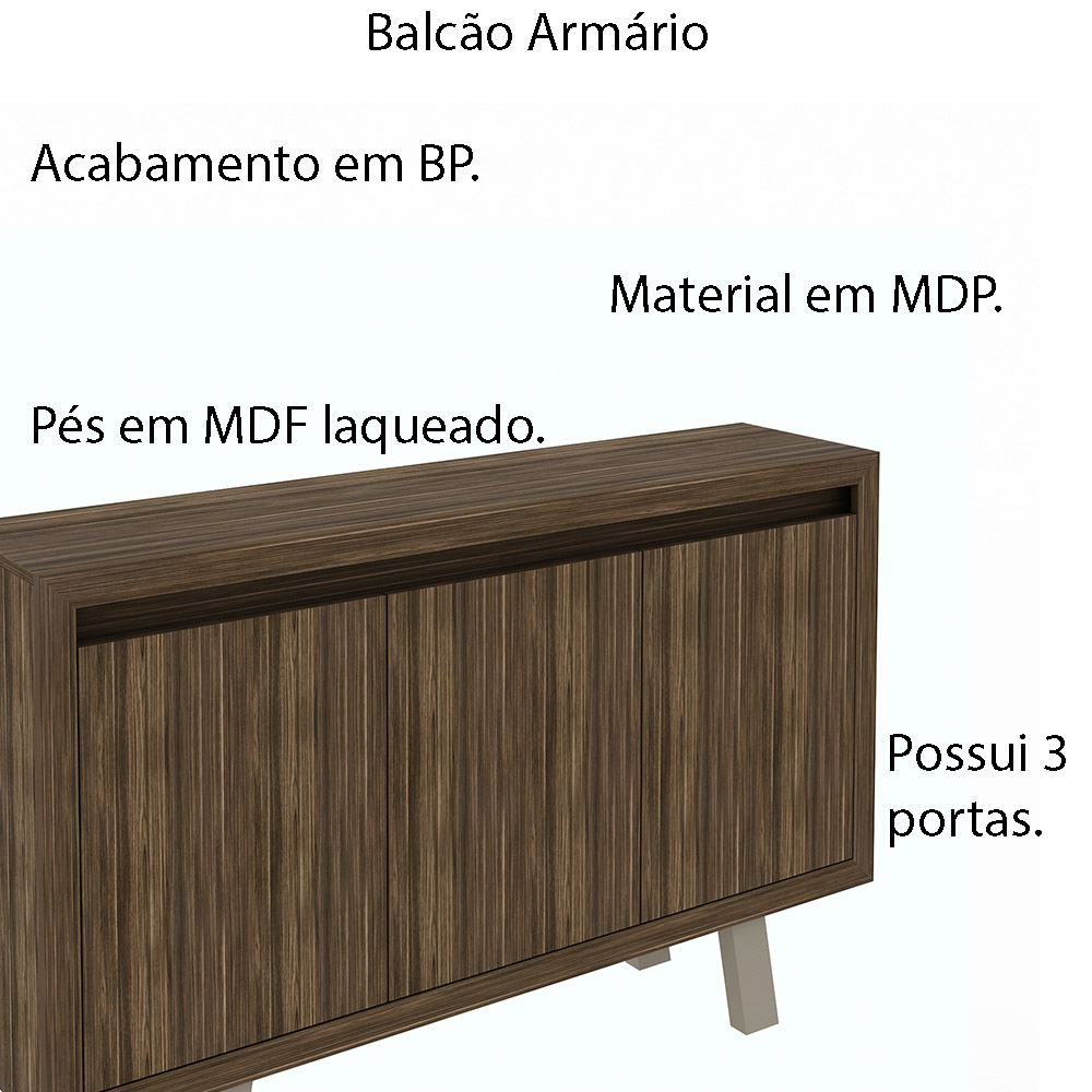 Balcão 3 Portas para Escritório Home Office ME4120 MDP Nogal/Fendi G69 - Gran Belo