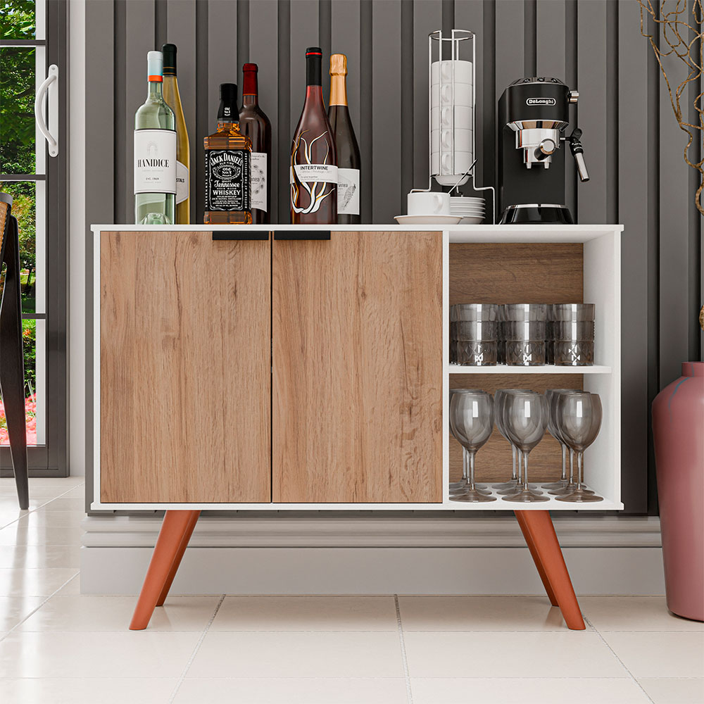 Balcão Buffet 2 Portas Koren MDP/BP Branco/Freijó G96 - Gran Belo