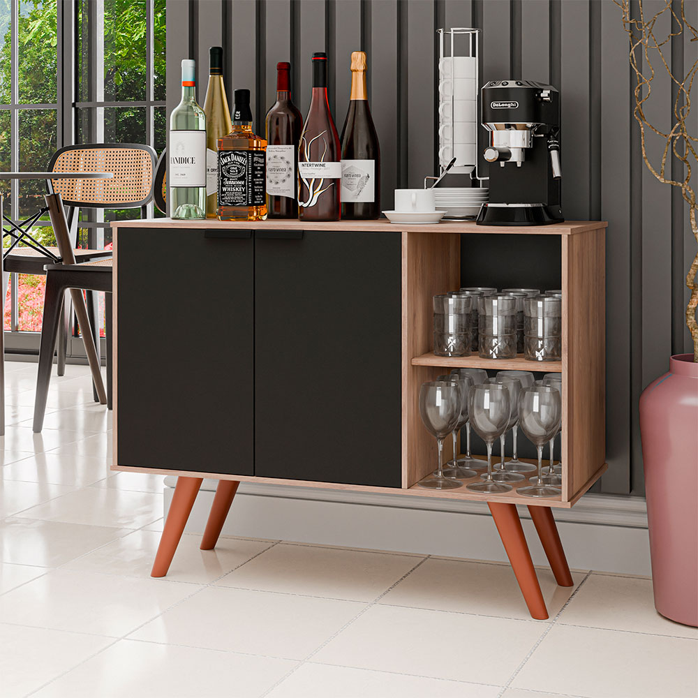 Balcão Buffet 2 Portas Koren MDP/BP Preto/Freijó G96 - Gran Belo