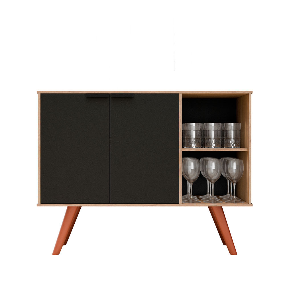 Balcão Buffet 2 Portas Koren MDP/BP Preto/Freijó G96 - Gran Belo
