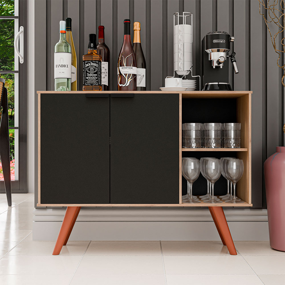 Balcão Buffet 2 Portas Koren MDP/BP Preto/Freijó G96 - Gran Belo