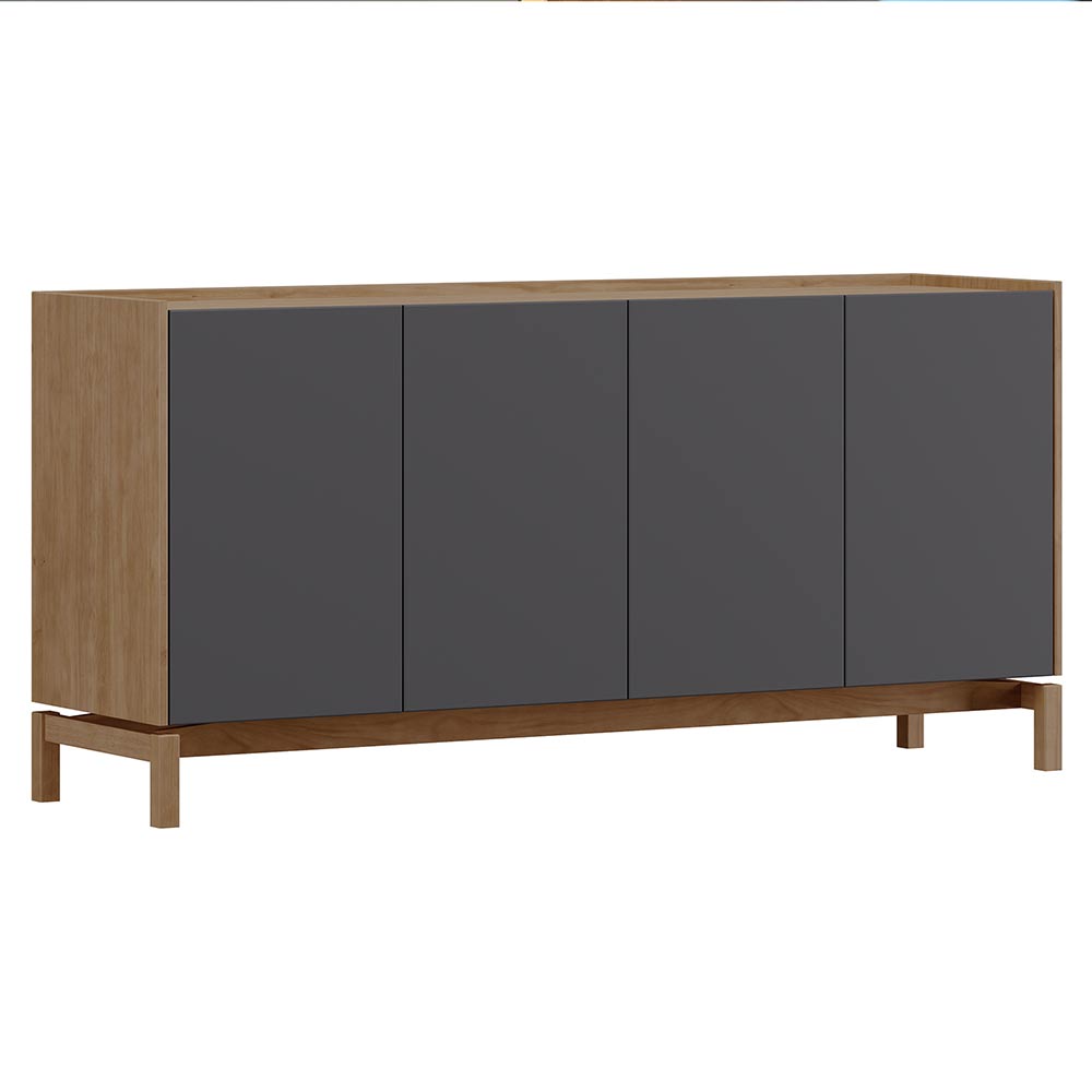 Balcão Buffet Madeira Maciça 4 Portas Dieter 1 Gaveta Freijó/Cinza - G74 - Gran Belo