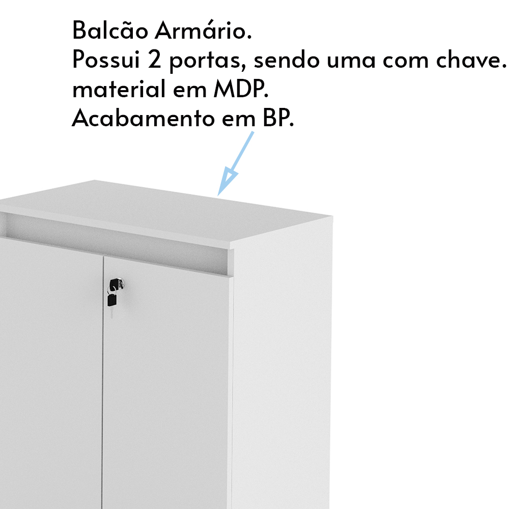 Balcão com Chave para Escritório Home Office ME4149 Branco G69 - Gran Belo
