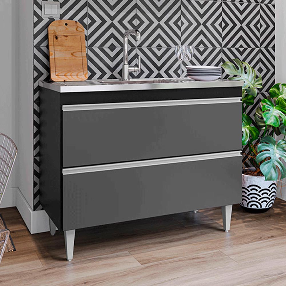 Balcão de Cozinha Wollo MDP/BP Preto/Grafite G96 - Gran Belo