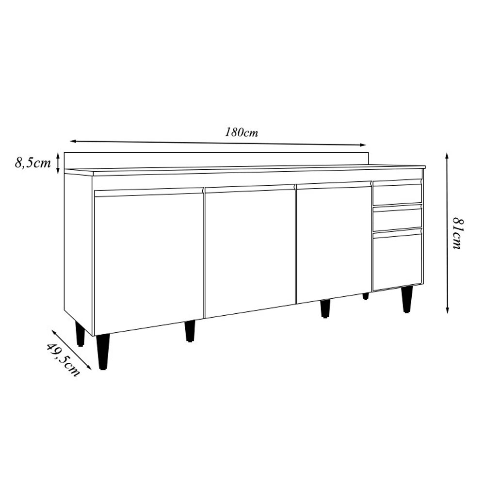 Balcão de Cozinha com Tampo Apex MDP/BP Branco G96 - Gran Belo