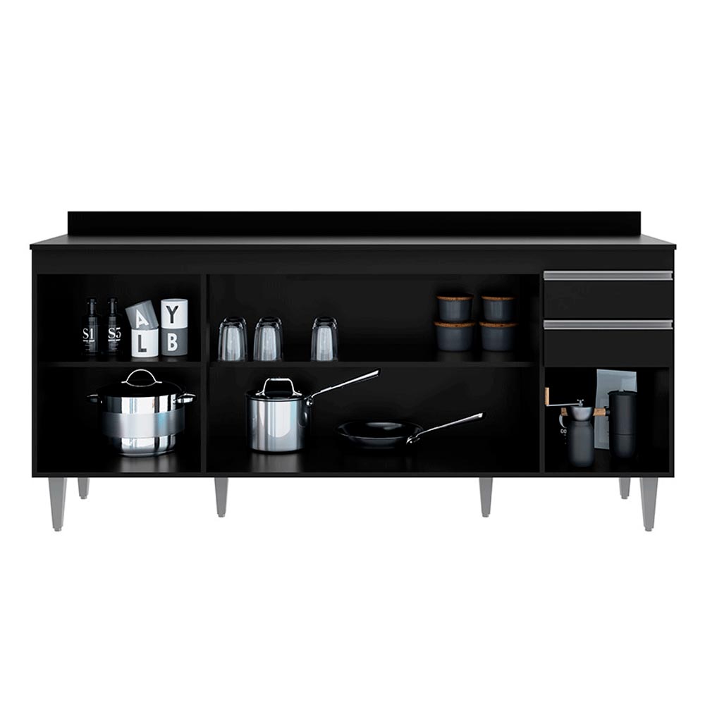 Balcão de Cozinha com Tampo Apex MDP/BP Preto G96 - Gran Belo
