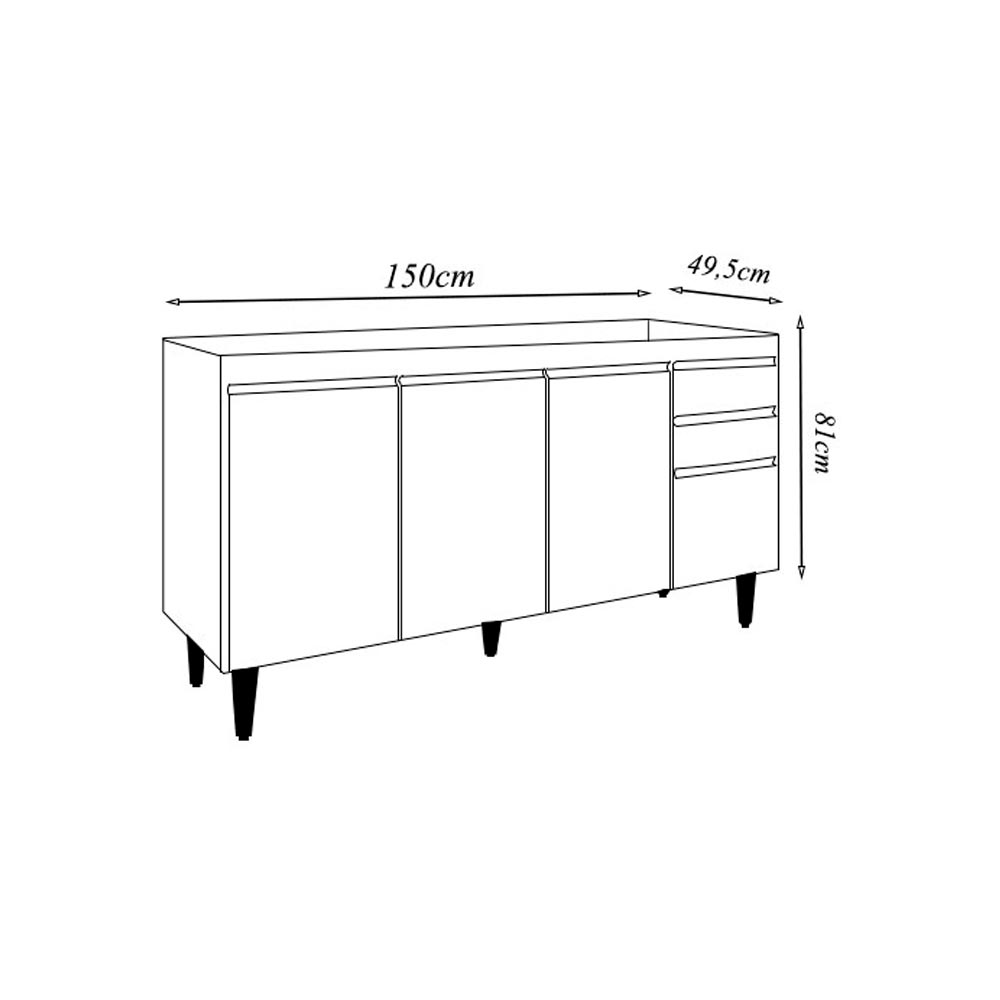 Balcão de Cozinha para Pia Dodoma MDP/BP Branco G96 - Gran Belo