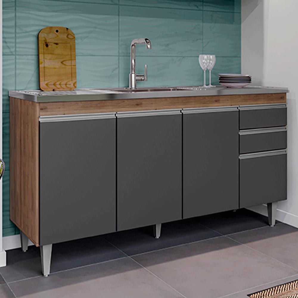 Balcão de Cozinha para Pia Dodoma MDP/BP Freijó/Grafite G96 - Gran Belo