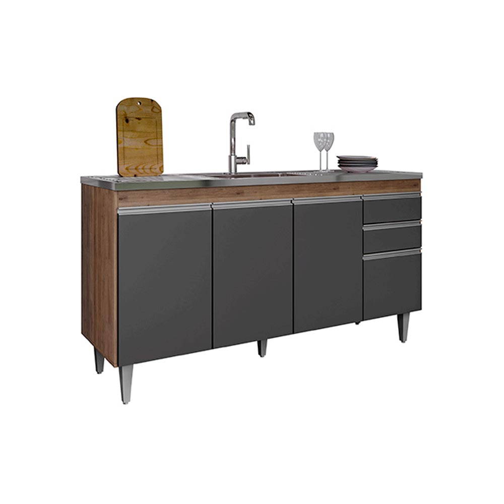 Balcão de Cozinha para Pia Dodoma MDP/BP Freijó/Grafite G96 - Gran Belo