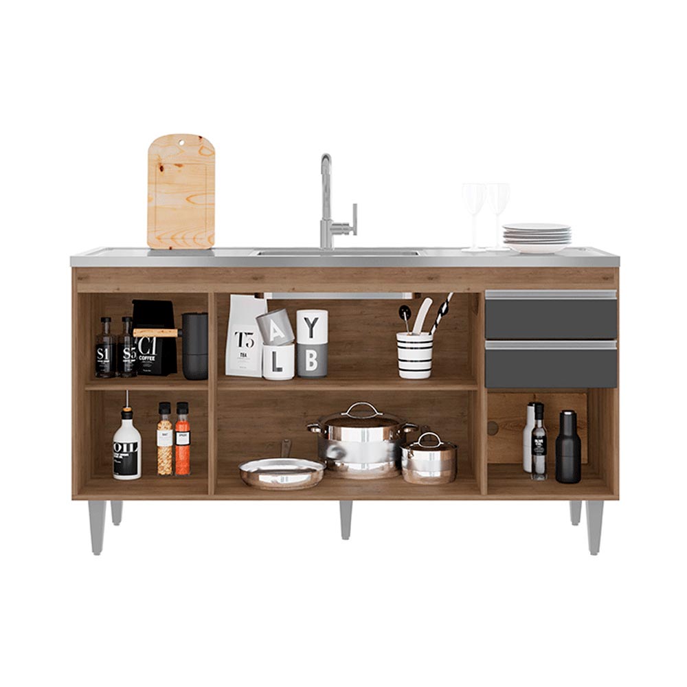 Balcão de Cozinha para Pia Dodoma MDP/BP Freijó/Grafite G96 - Gran Belo