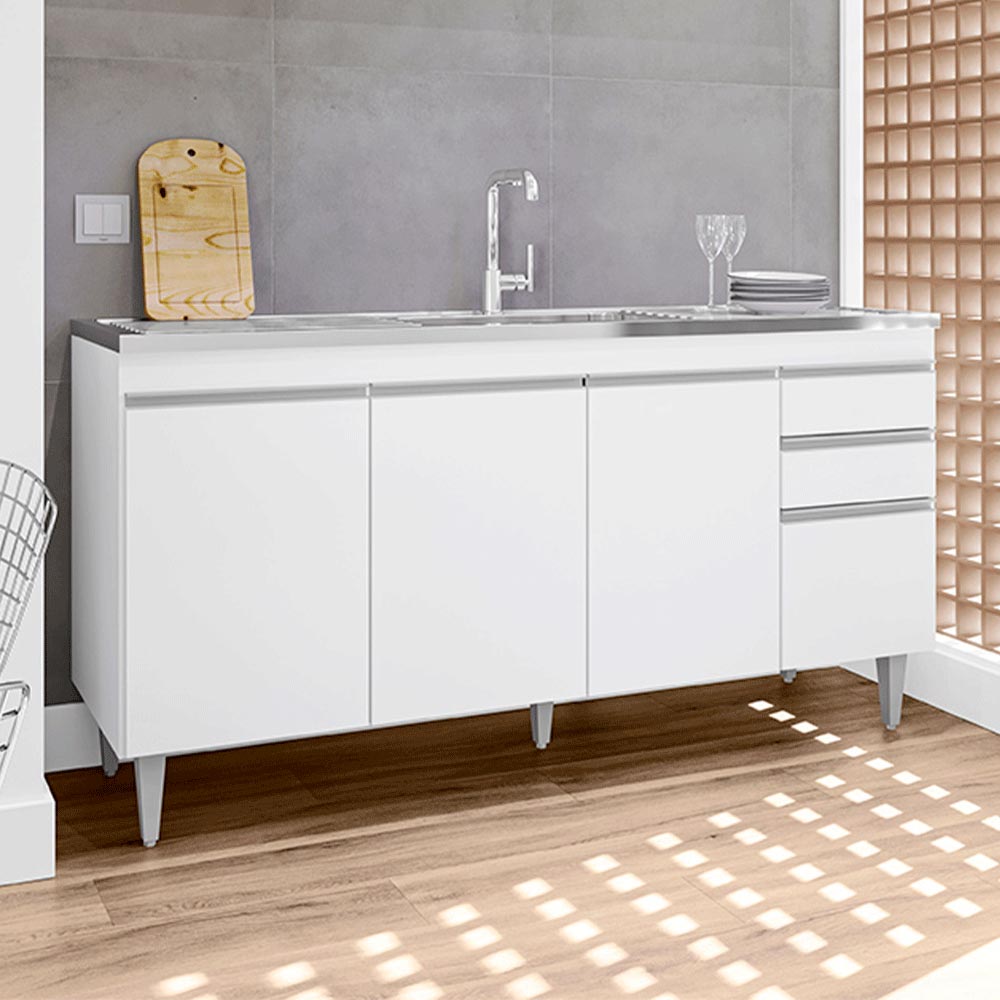 Balcão de Cozinha para Pia Marcos MDP/BP Branco G96 - Gran Belo