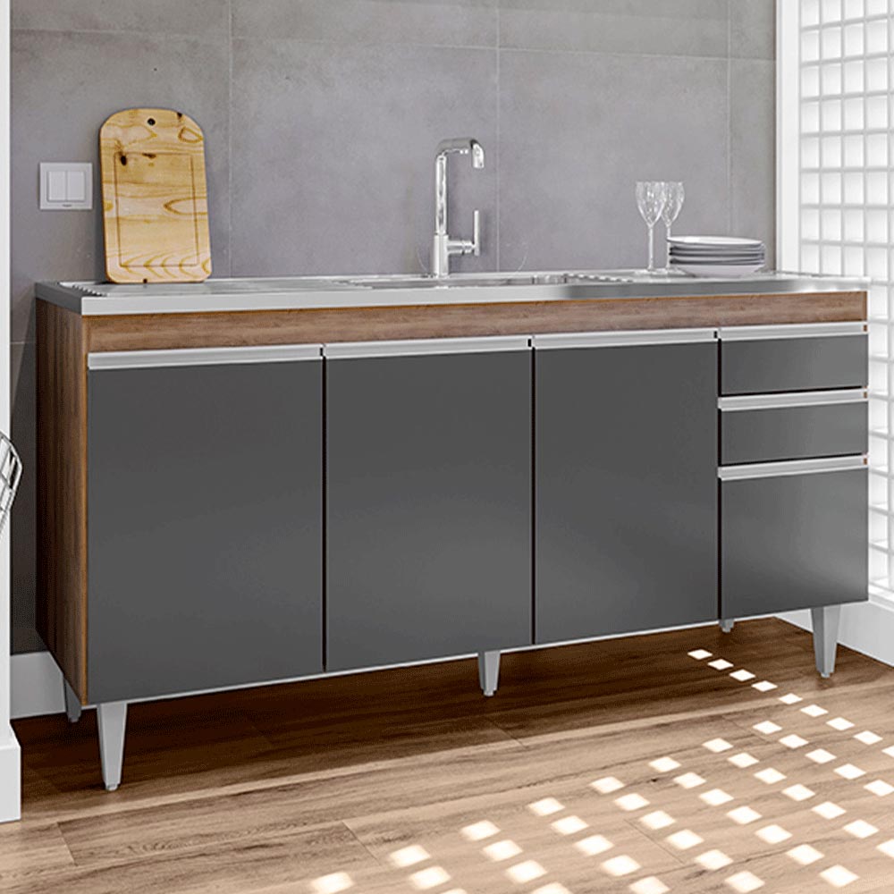 Balcão de Cozinha para Pia Marcos MDP/BP Freijó/Grafite G96 - Gran Belo