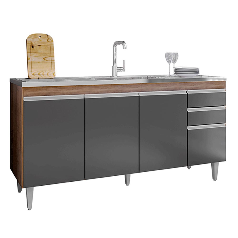 Balcão de Cozinha para Pia Marcos MDP/BP Freijó/Grafite G96 - Gran Belo