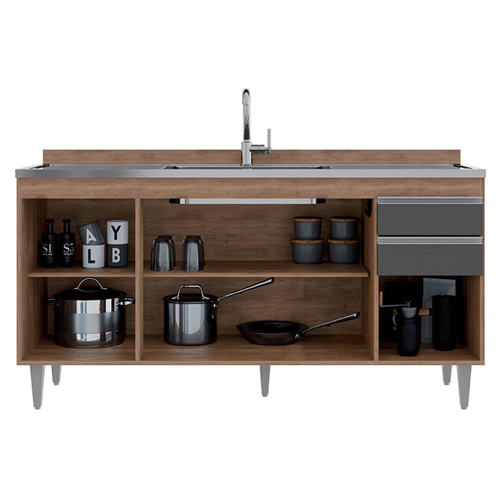 Balcão de Cozinha para Pia Marcos MDP/BP Freijó/Grafite G96 - Gran Belo