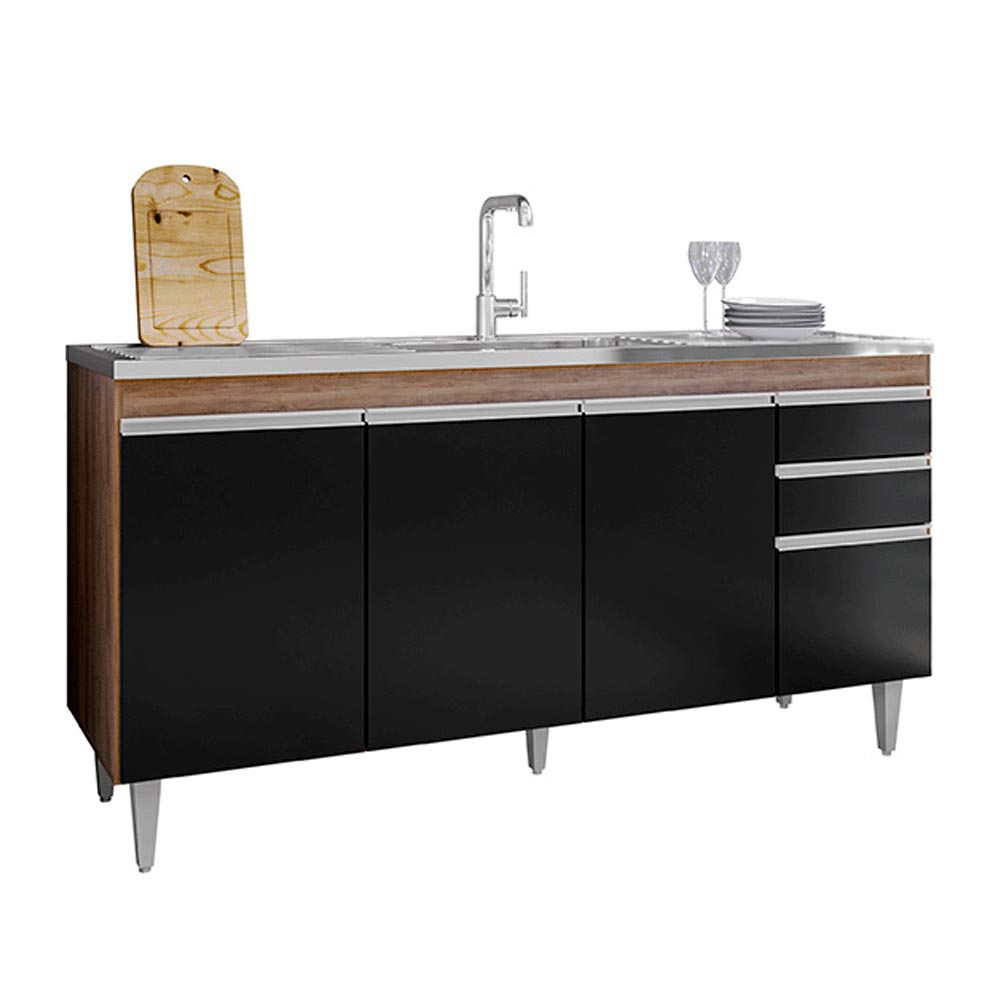 Balcão de Cozinha para Pia Marcos MDP/BP Freijó/Preto G96 - Gran Belo