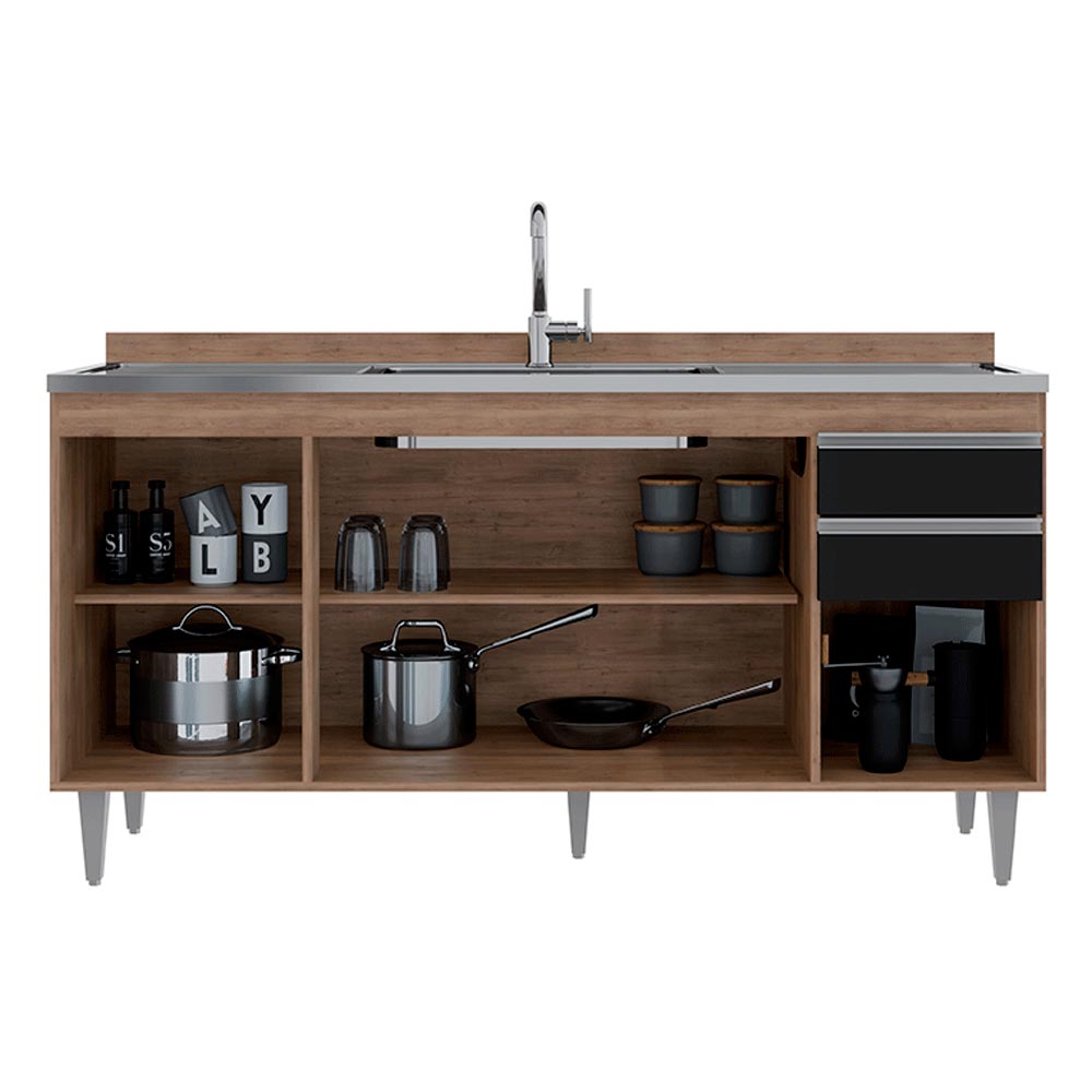 Balcão de Cozinha para Pia Marcos MDP/BP Freijó/Preto G96 - Gran Belo