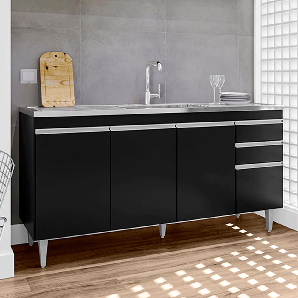 Balcão de Cozinha para Pia Marcos MDP/BP Preto G96 - Gran Belo