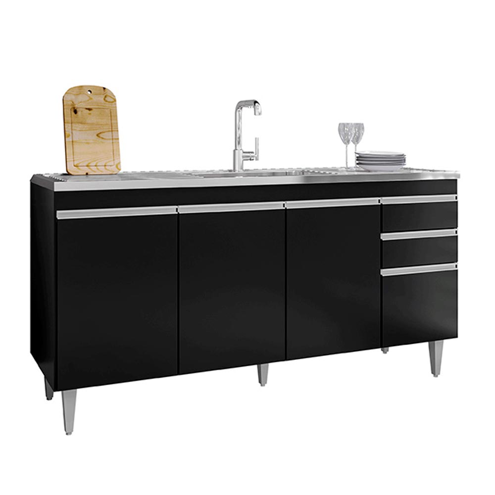 Balcão de Cozinha para Pia Marcos MDP/BP Preto G96 - Gran Belo