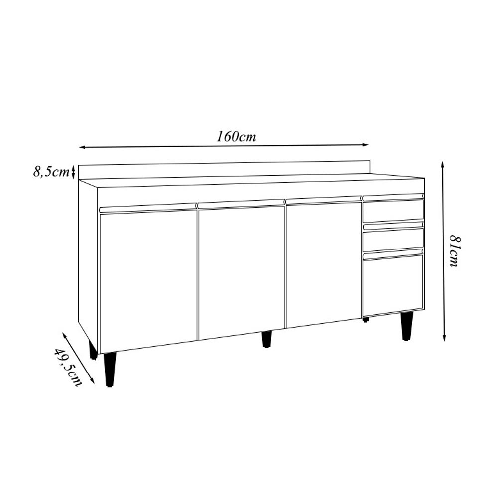 Balcão de Cozinha para Pia Marcos MDP/BP Preto G96 - Gran Belo
