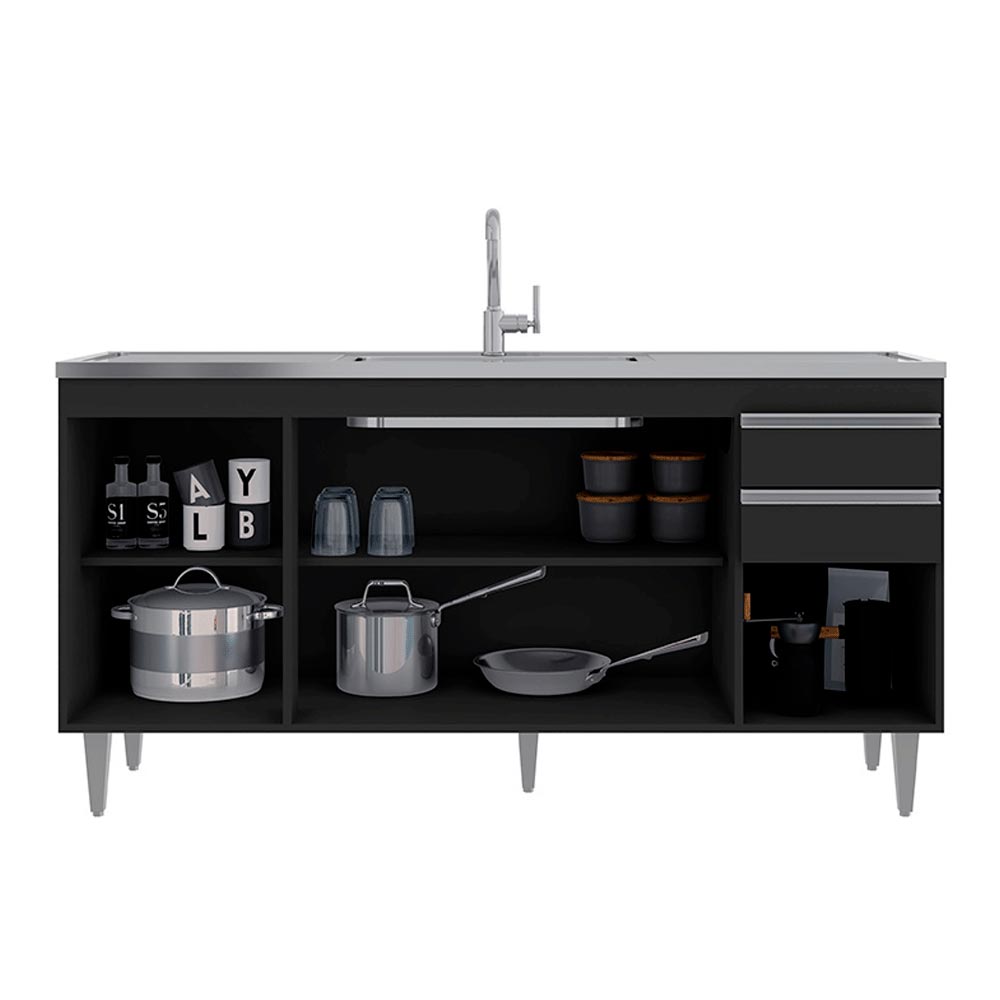 Balcão de Cozinha para Pia Marcos MDP/BP Preto G96 - Gran Belo